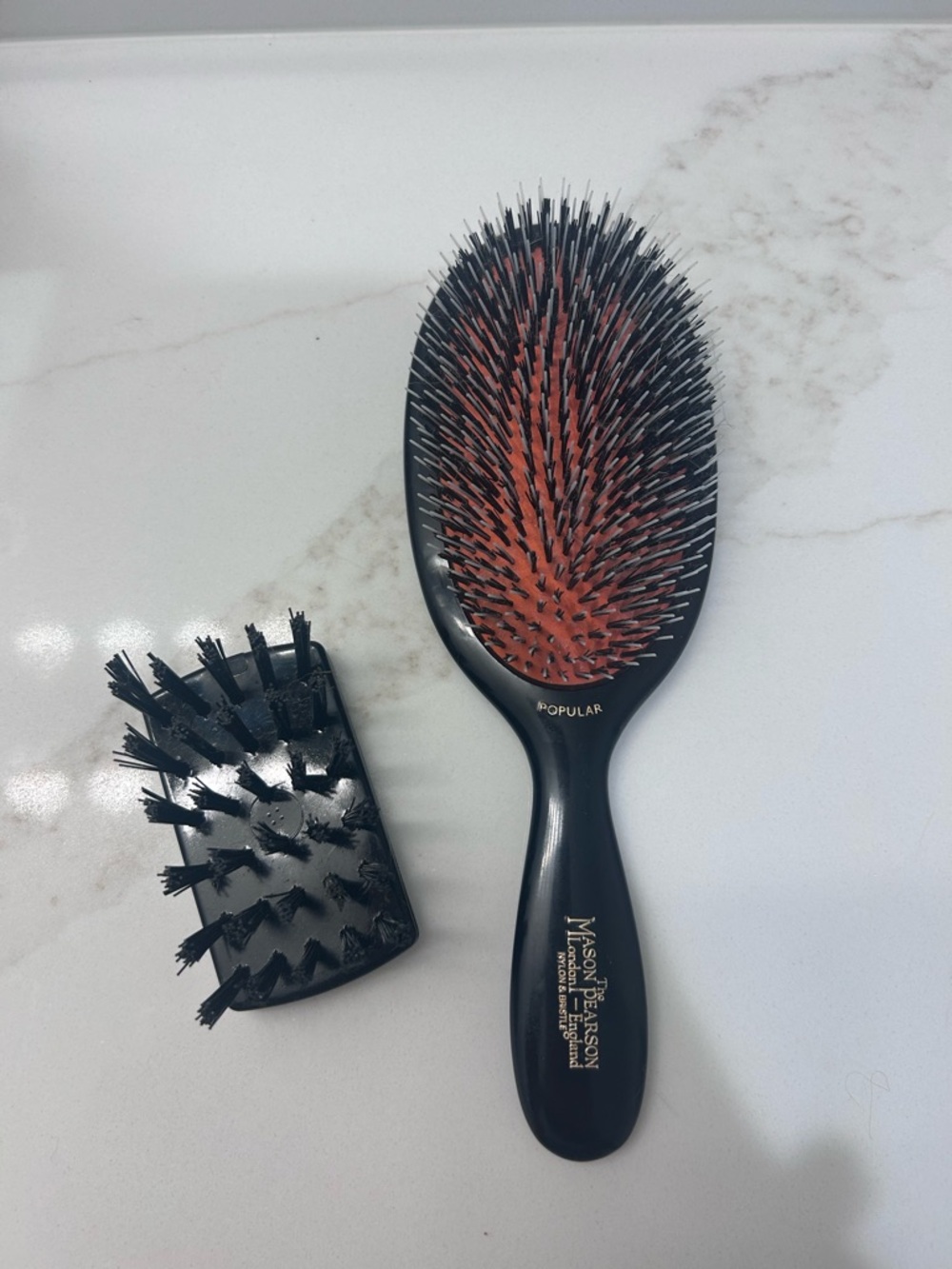 Mason Pearson Popular Hair Brush in Black with Red Cushion